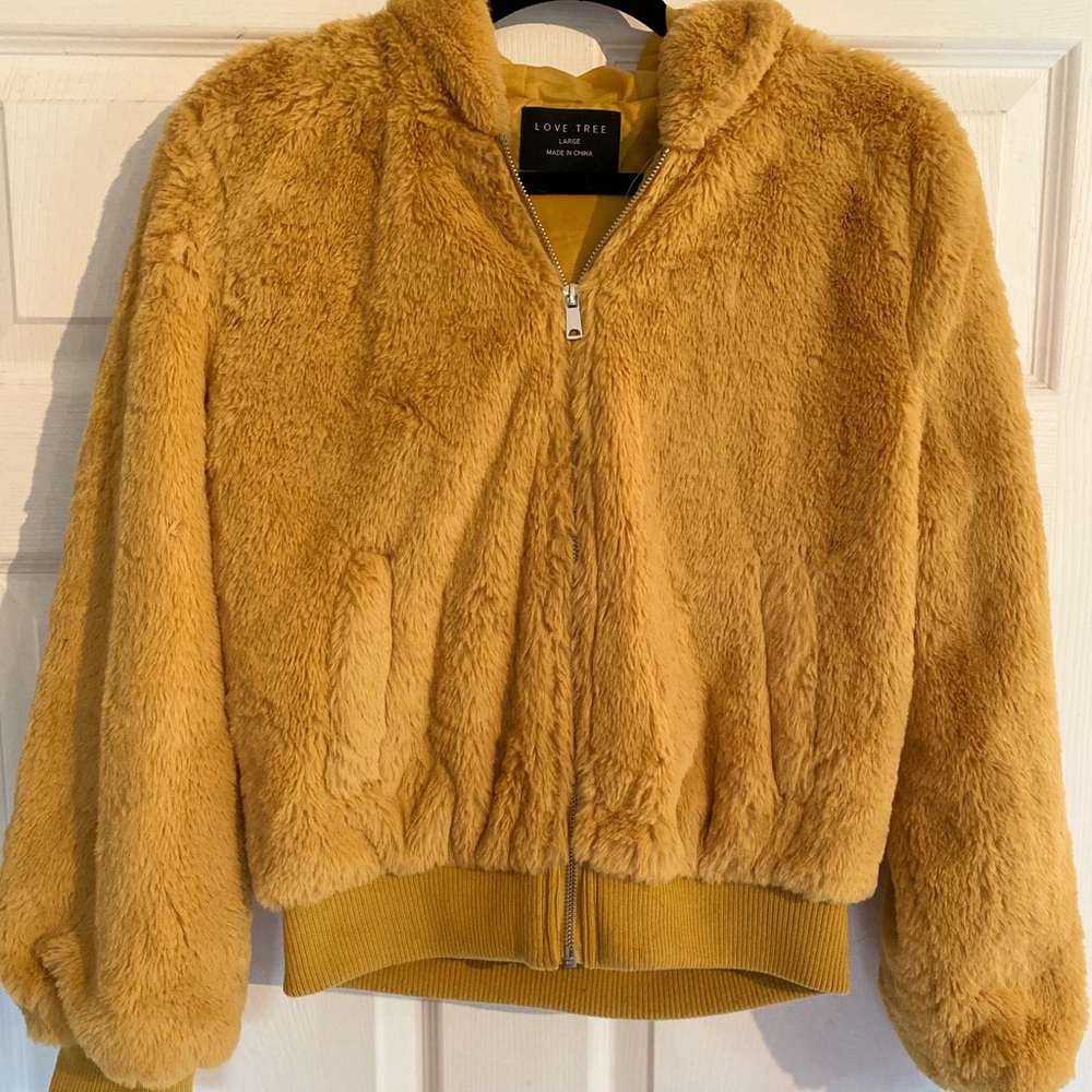 Yellow Faux Fur Hooded Jacket